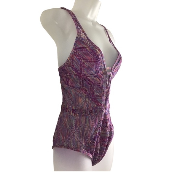 becca Mosaic Berry Crochet Plunge One-Piece Swimsuit Size Large - Picture 11 of 16